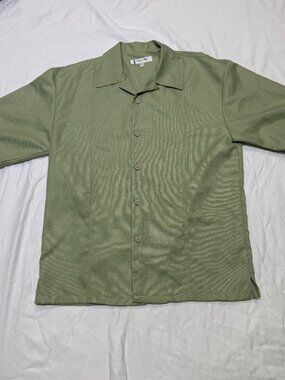 Michael Irvin Men's Green Rayon Blend Vent Back Camp Collar Button Up Shirt XL